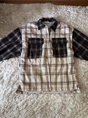 Princess Polly Cream and Brown Plaid Button-Down Shirt